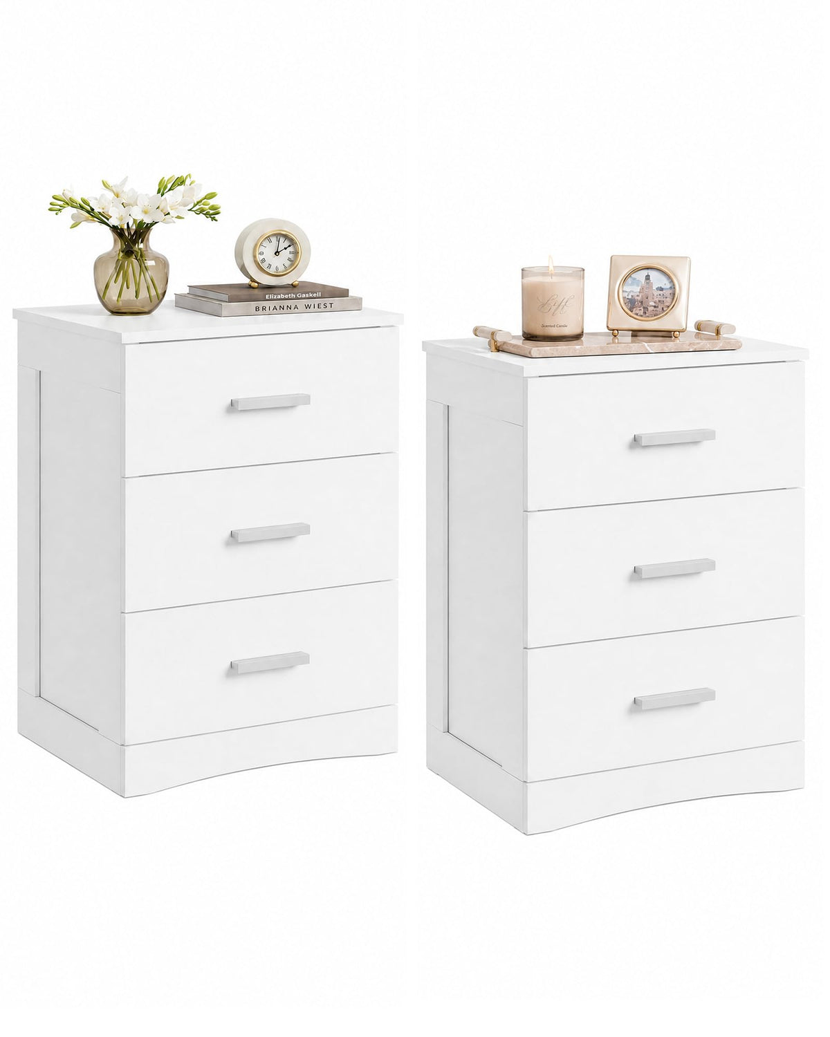 WLIVE Brown Nightstand with 3 Drawers, Wood Bedside Table with Large Top
