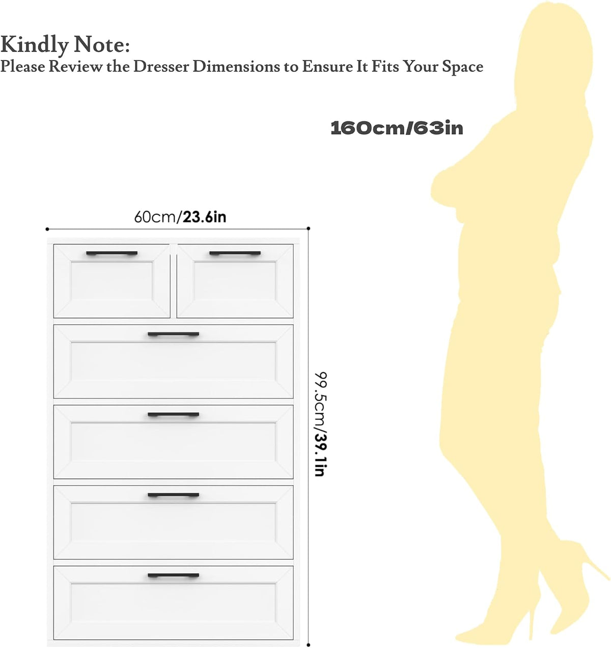BOTLOG Tall White Dresser with 6 Drawers