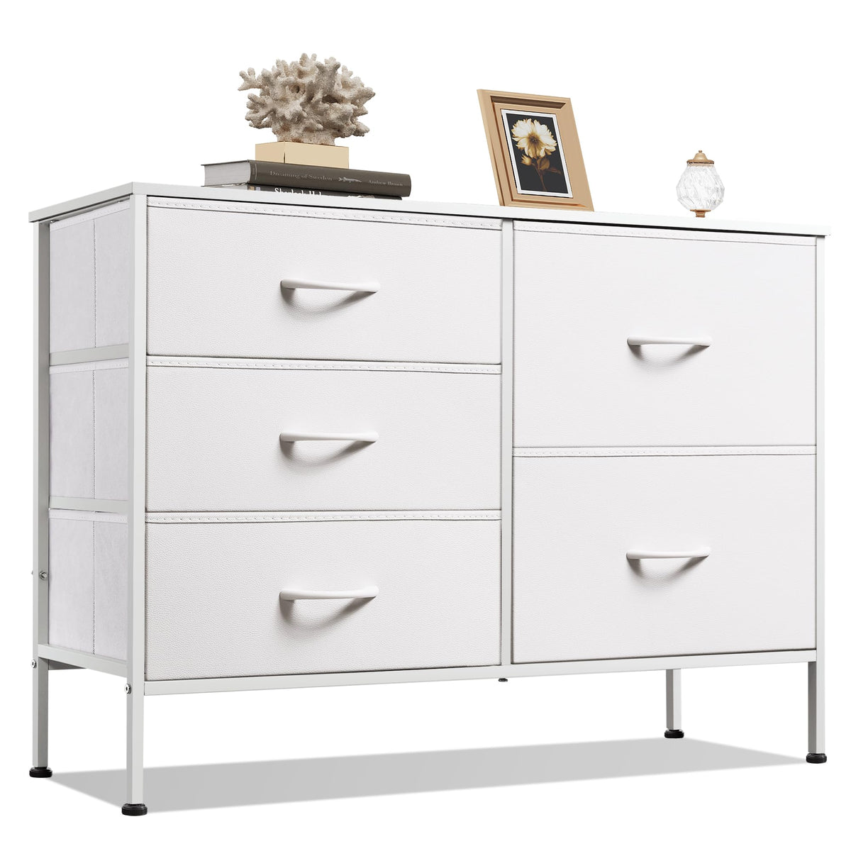 WLIVE Black Dresser for Bedroom, 5 Fabric Chest of Drawers