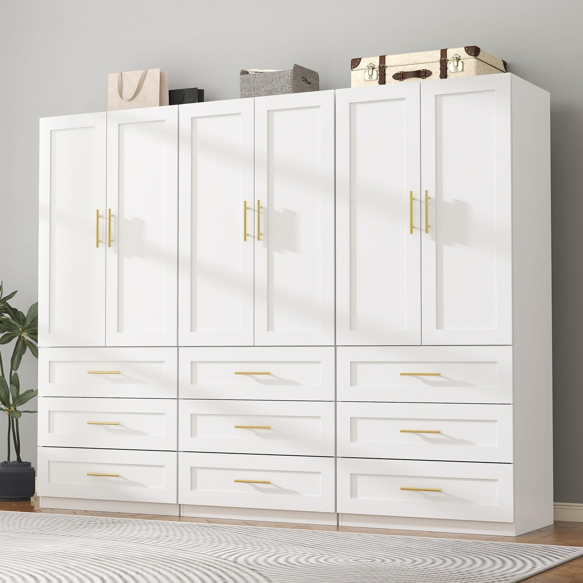 White Armoire Wardrobe Closet with 6 Drawers, 75" Tall x 63" Wide
