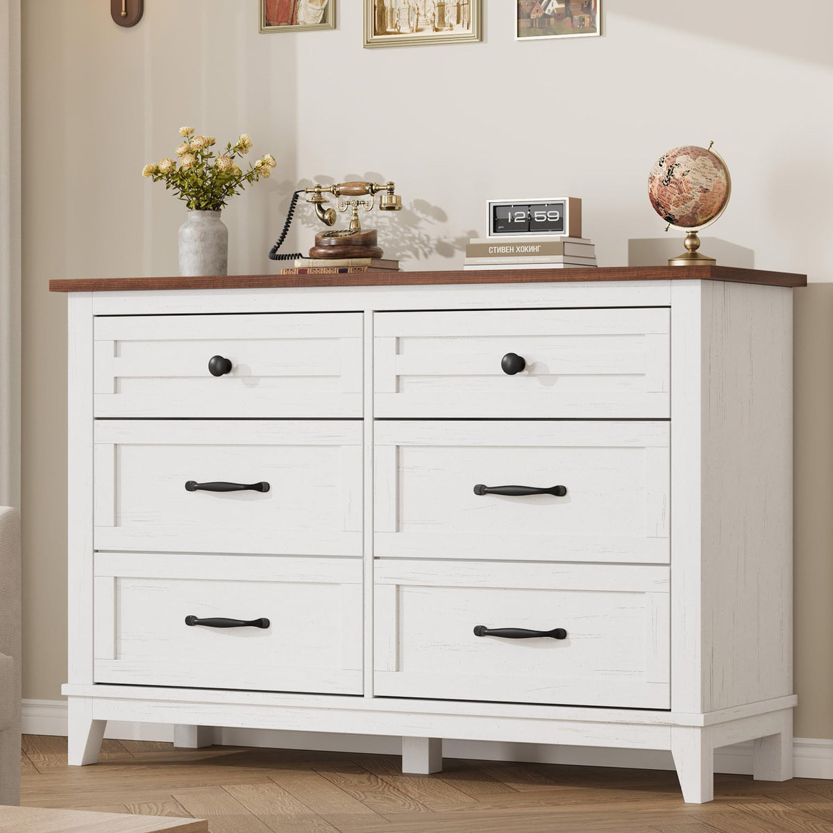 GarveeHome 6 Dresser for Bedroom, 47 in Wide Drawer Dresser with Storage Freestanding, Wooden Closet Storage Chest for Living Room, Bedroom, Entryway, Ash Grey