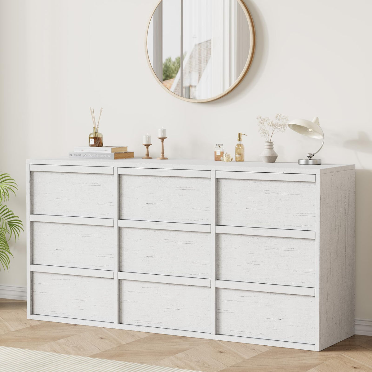 Garvee 9 Drawer Dresser for Bedroom, 59" Wide Modern Dressers & Chest of Drawers with Large Storage, Wooden Dresser Organizer Closet for Living Room, Entryway, Nursery, Walnut