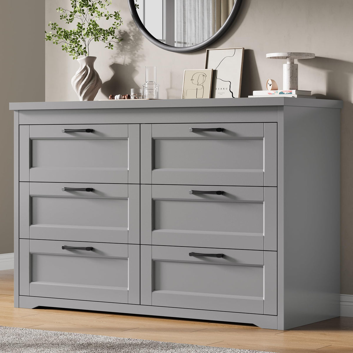 Jocoevol Brown 6 Drawer Dresser for Bedroom, 47.2" Modern Chest of Drawers