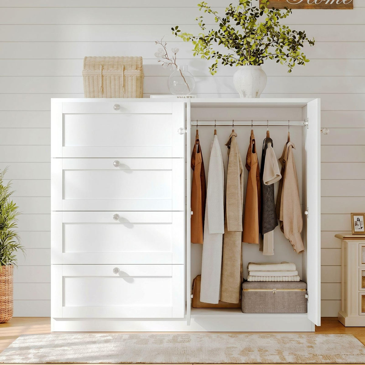 VOWNER 43''H Armoire Wardrobe Closet with 4 Drawers and 2 Doors