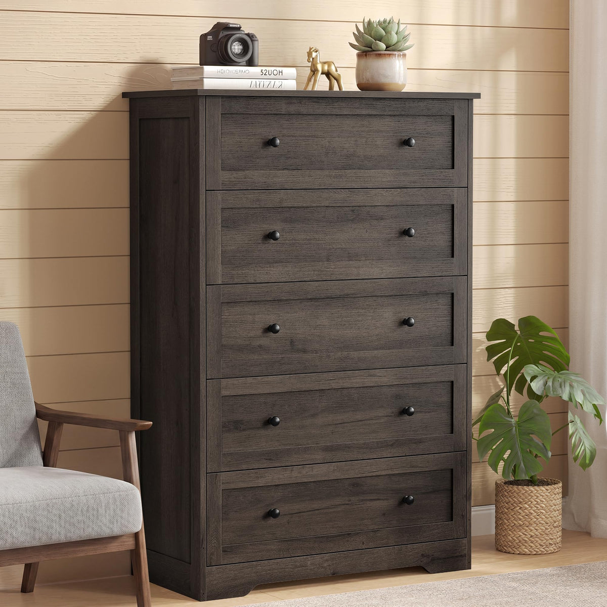 VASAGLE 5-Drawer Dresser, Chest of Drawers, 31.5 x 15.7 x 47.4 in
