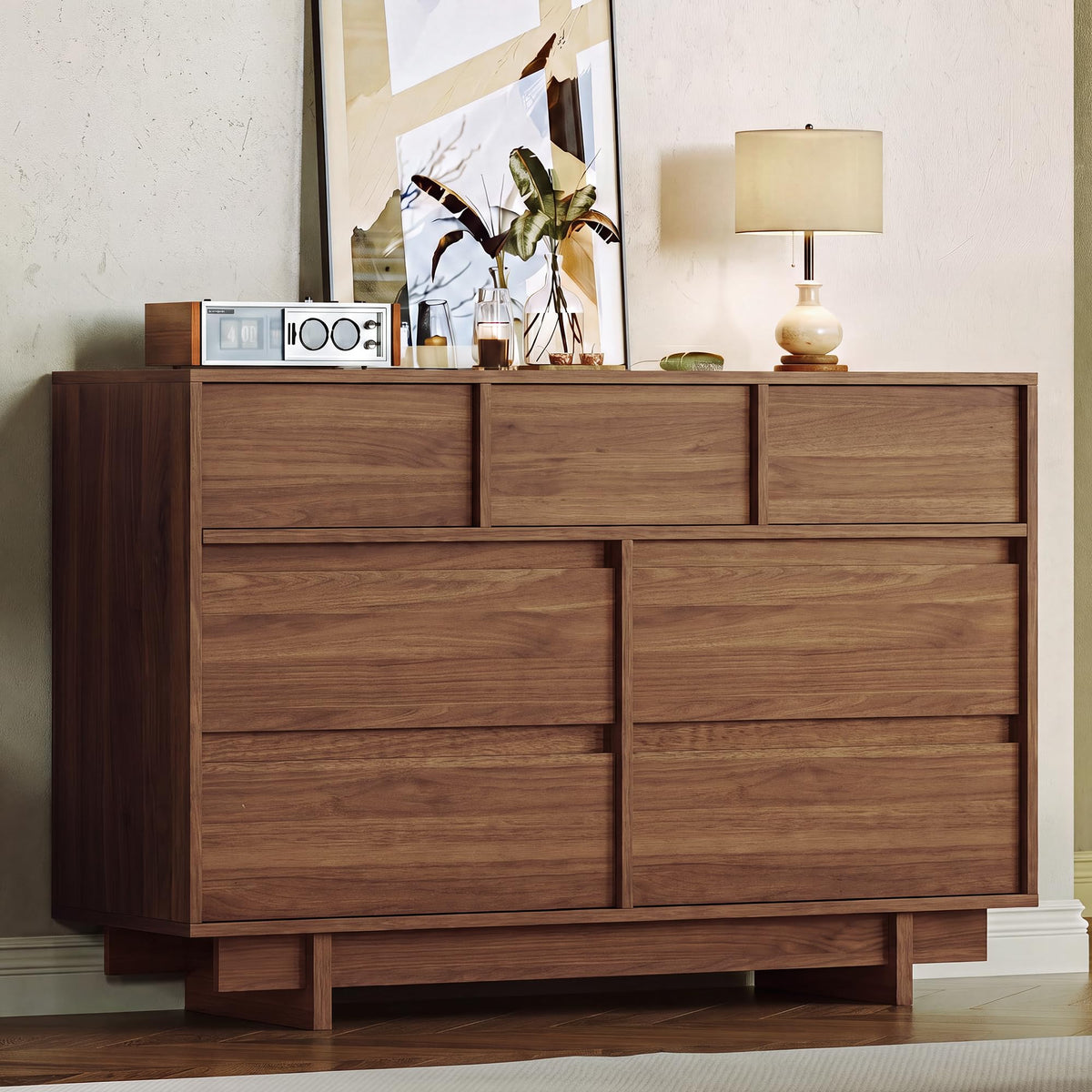 HOUROM Walnut Dresser for Bedroom, 59in Modern 9 Drawer Chest of Drawers