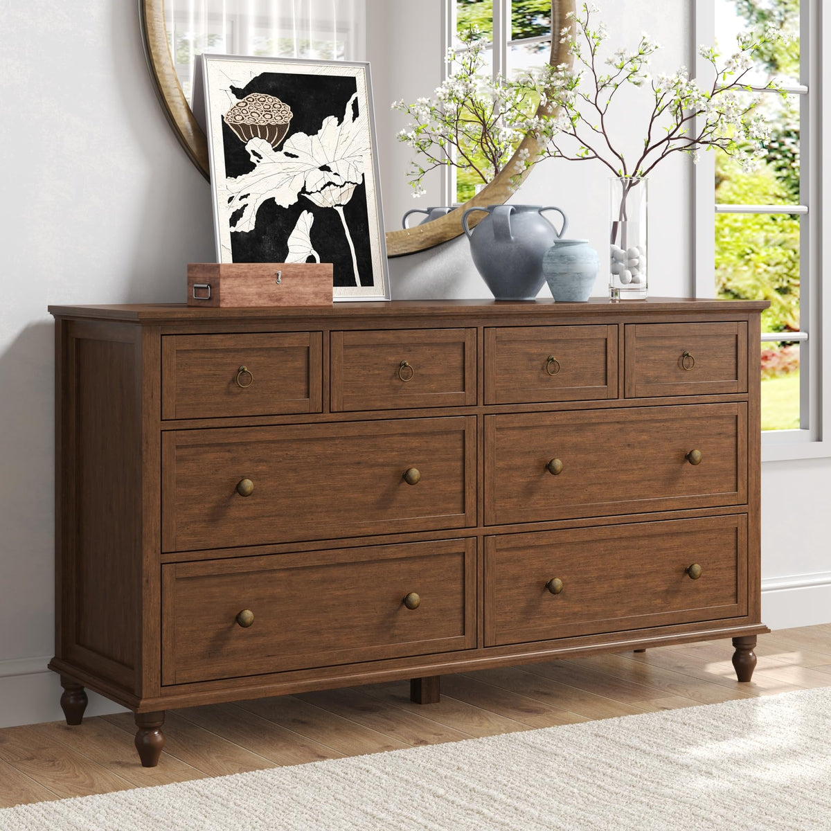 chartustriable 65inch Large Long Drawer Dresser w/Deep Drawers,Rustic Wood 8 Drawer Dresser with Large Capacity for Living Room,Wooden Chest of Drawers for Bedroom,Living Room,Entryway,Oak