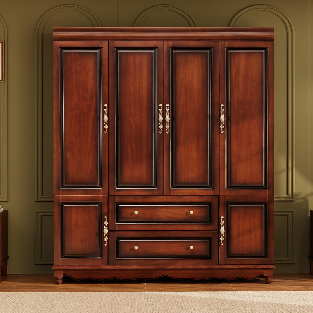 Solid Wood Armoire Wardrobe Closet: 70.87"Large Storage Brown Black