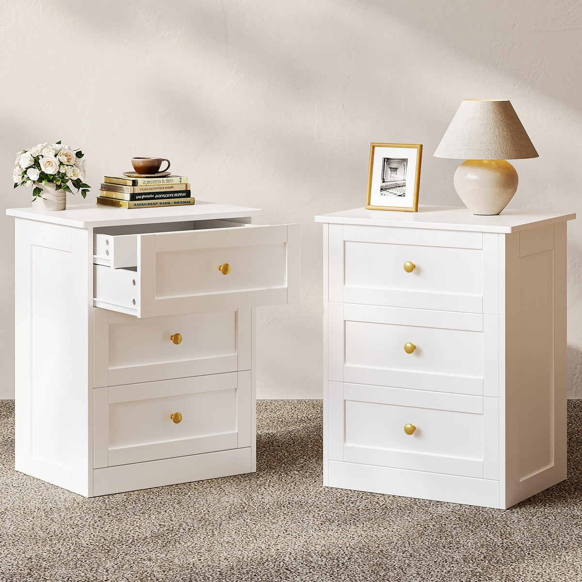 wanan Nightstands Set of 2 with Hidden Drawer, White