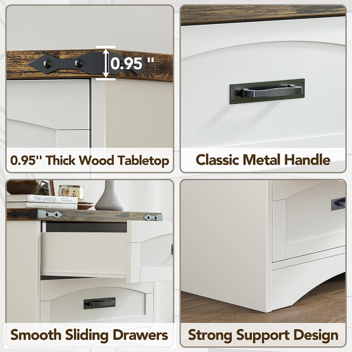 Decofy Farmhouse 4 Drawers Dresser for Bedroom, Walnut & White