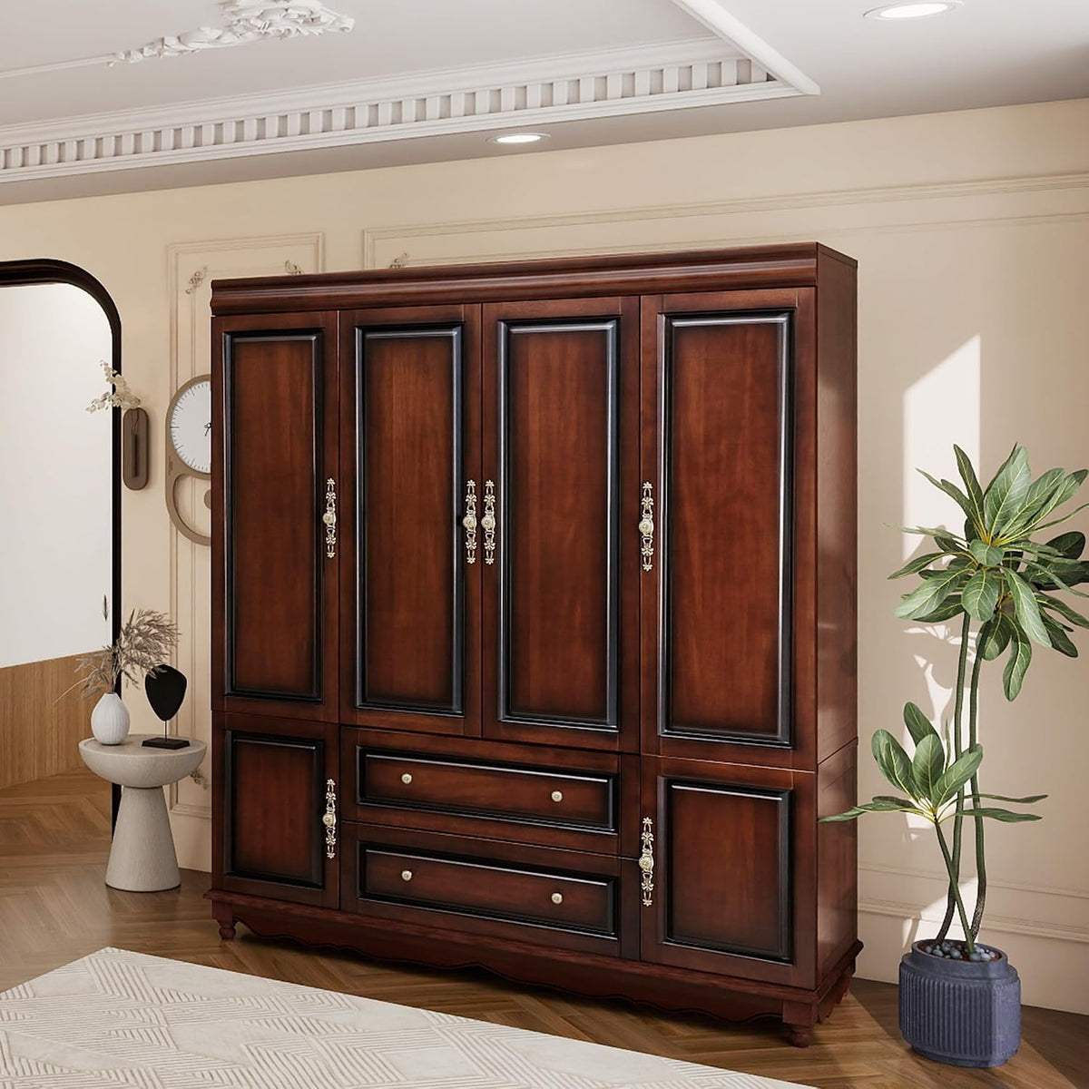 Solid Wood Armoire Wardrobe Closet, Cherry Finish Bedroom Storage