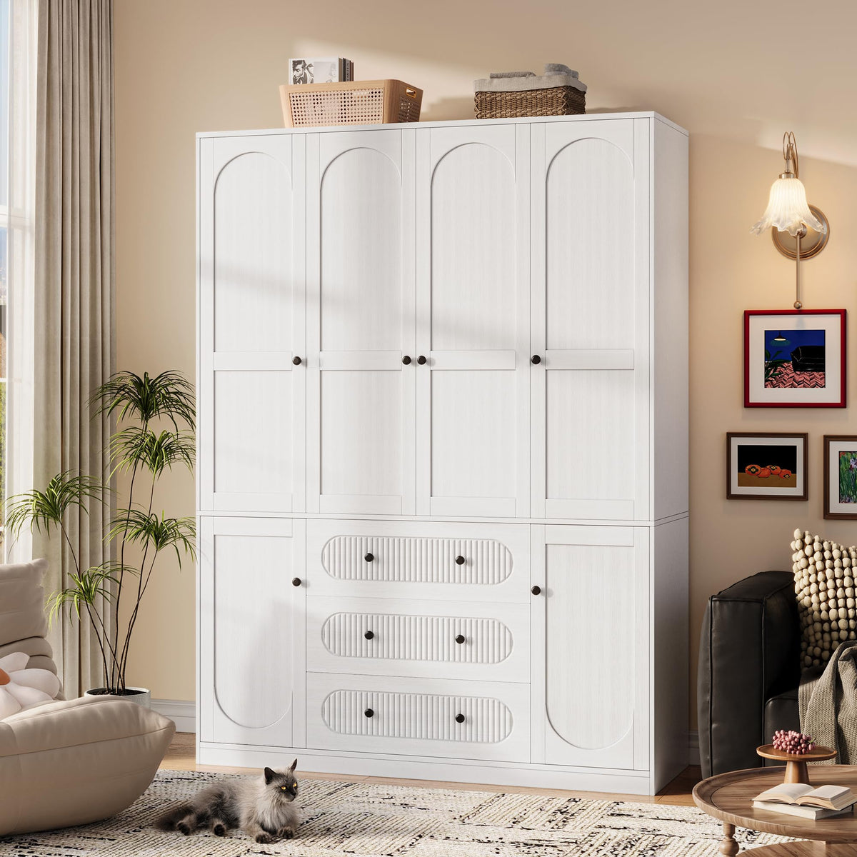 TOKSOM 2 Doors Freestanding Armoire Wardrobe Closet, 68.8" Wardrobe Armoire Wooden Closet Large Capacity Storage with 2 Drawers & 1 Hanging Rod Shelf Clothes Organizer Walnut 1PC