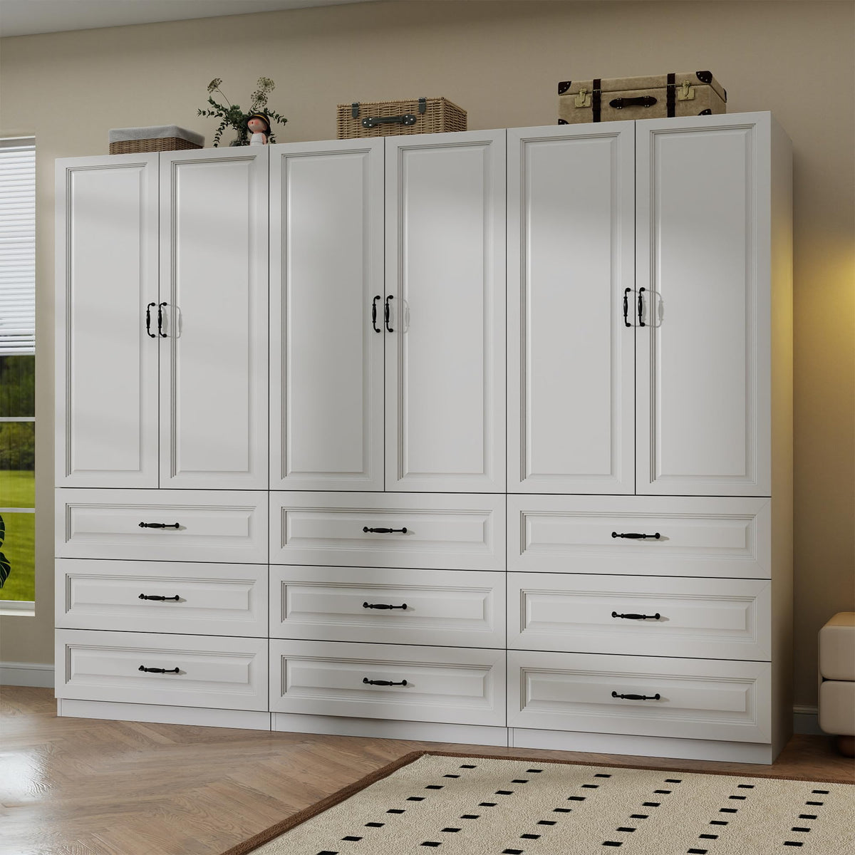 Black Armoire Wardrobe Closet with 3 Drawers, 75" H x 32" W Armoire