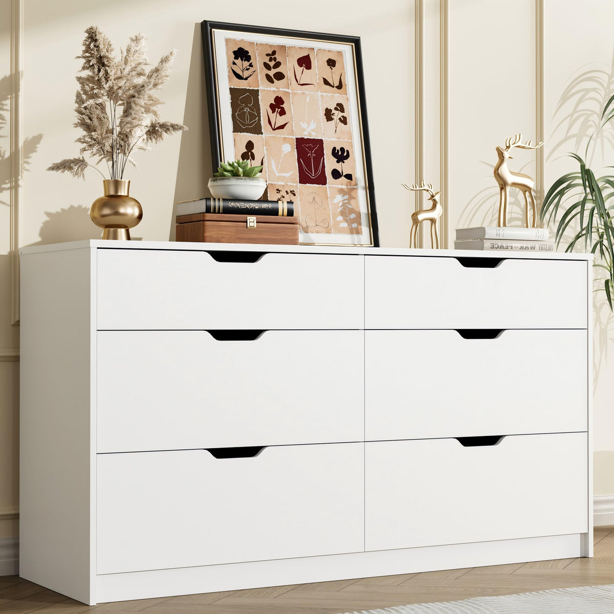 YESHOMY Dresser for Bedroom, 47.2" Modern Wood Chest with 6 Drawers, White
