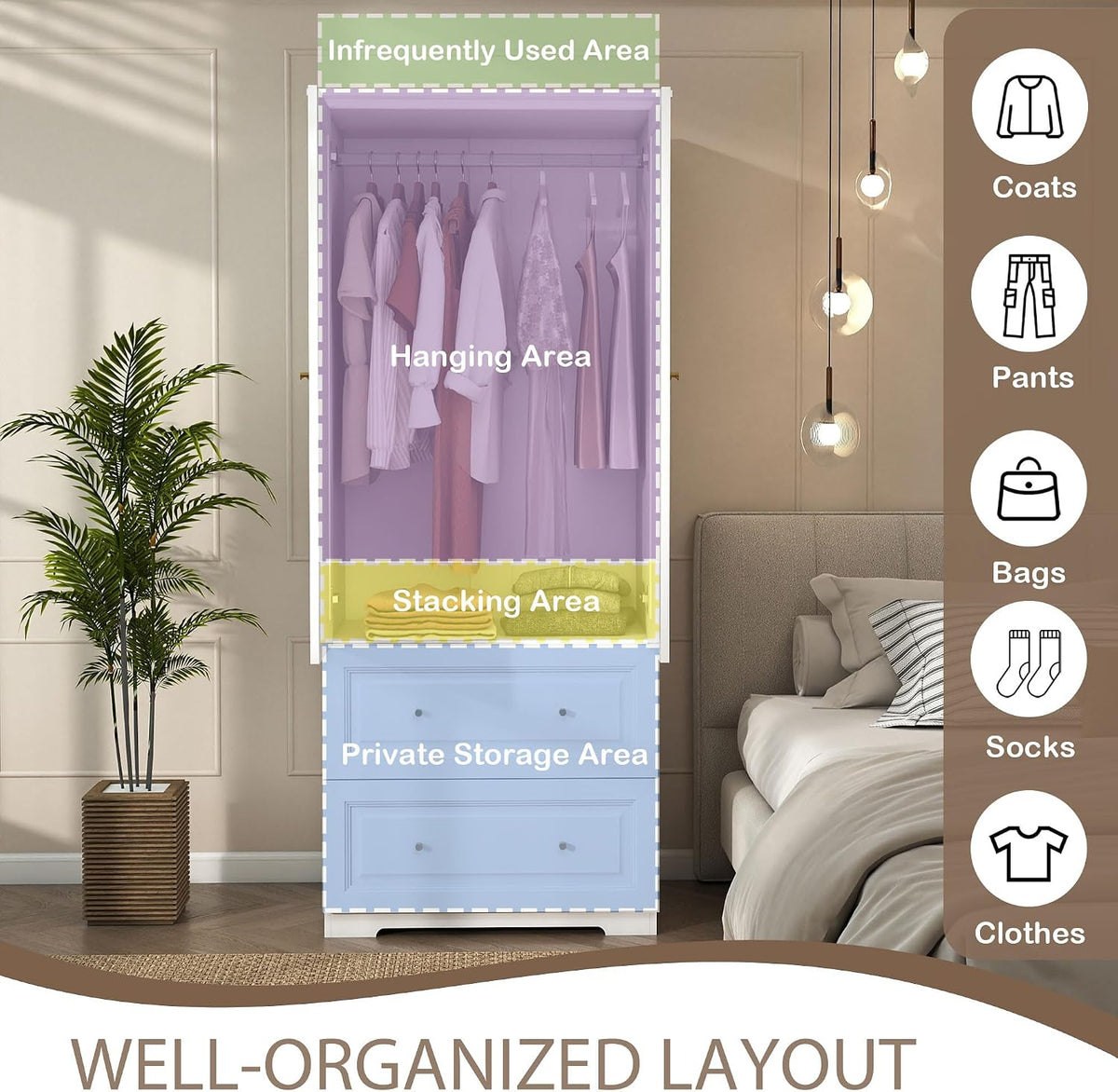 White Armoire Wardrobe Closet with 2 Drawers, 74" Tall x 31.5" Wide