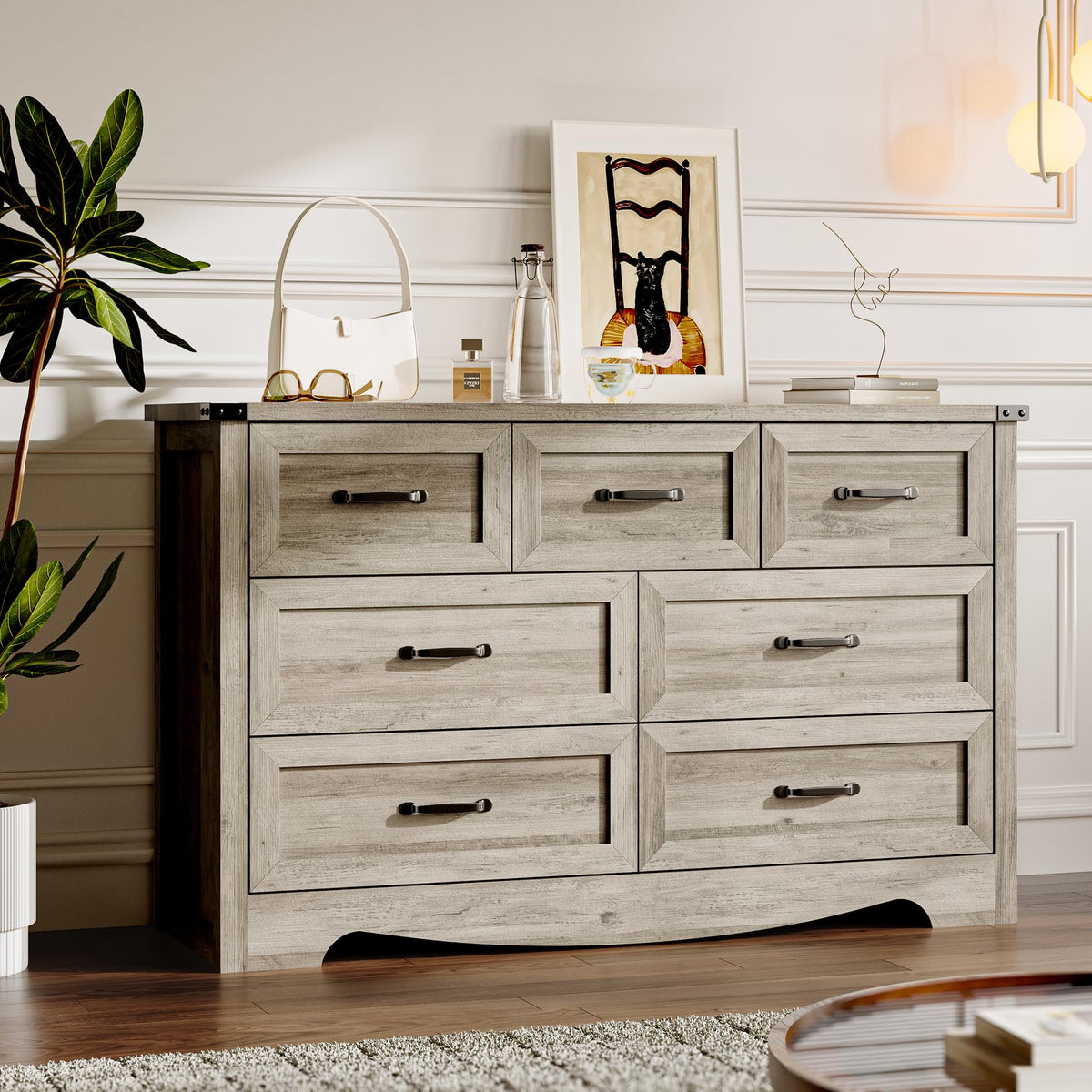 BORNOON 6-Drawer Dresser for Bedroom, Modern Wooden Chest of Drawers with Metal Handles, Anti-Tipping Design, Sturdy and Stable Storage Organizer for Living Room, Entryway, Home Office