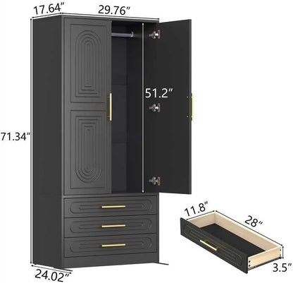 4 Doors Armoire Wardrobe Closet with Drawer & Doors, 71 inch Tall Wardrobe