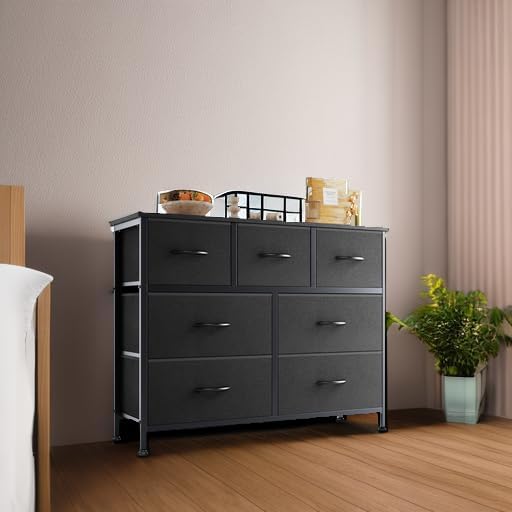 OLIXIS Black Dresser for Bedroom with 7 Fabric Drawers Storage Organizer