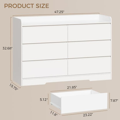 White Dresser for Bedroom, 6 Drawer Dresser Chest of Drawers