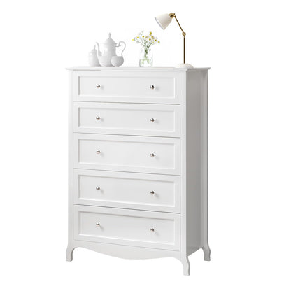 VINGLI Fluted Tall Dresser 5 Drawer, 23.66" W Chest of Drawers, Walnut Wood Dresser for Bedroom Mid Century Modern with Rounded Edge, 23.66" W*15.59" D*44.88" H