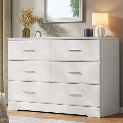 Jocoevol Brown 6 Drawer Dresser for Bedroom, Chest of Drawers with Silver Handle, Wood Storage Dresser with Deep Drawers for Bedroom, Living Room, Hallway Entryway (52.76 * 21.26 * 7.87 in)