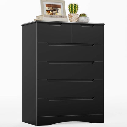 Gizoon Tall 6 Drawer Dresser, Black Bedroom Chest of Drawers Cabinet