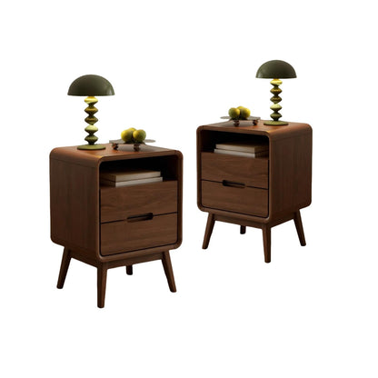 Solid Wood Nightstand Set of 2, Mid Century Modern Nightstand with Drawers, Natural Wood Nightstand with Storage, Wooden Night Stand, Small Nightstands, Bedside Table for Bedroom(23.23" H)