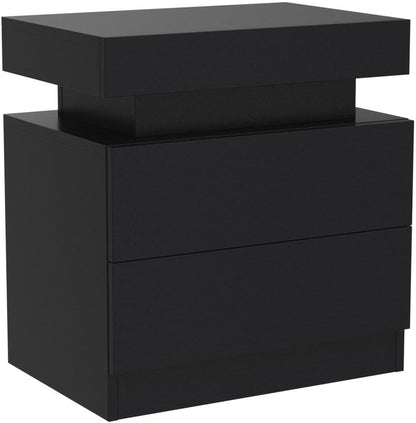i-aplus Black Modern LED Nightstand Set of 2 with 2 Wood Drawer for Bedroom