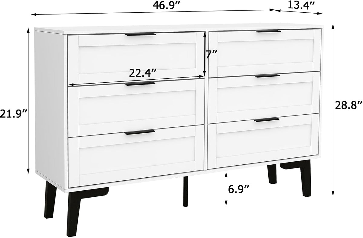 TaoHFE 6 Drawer Dresser for Bedroom Modern White Chest of Drawers