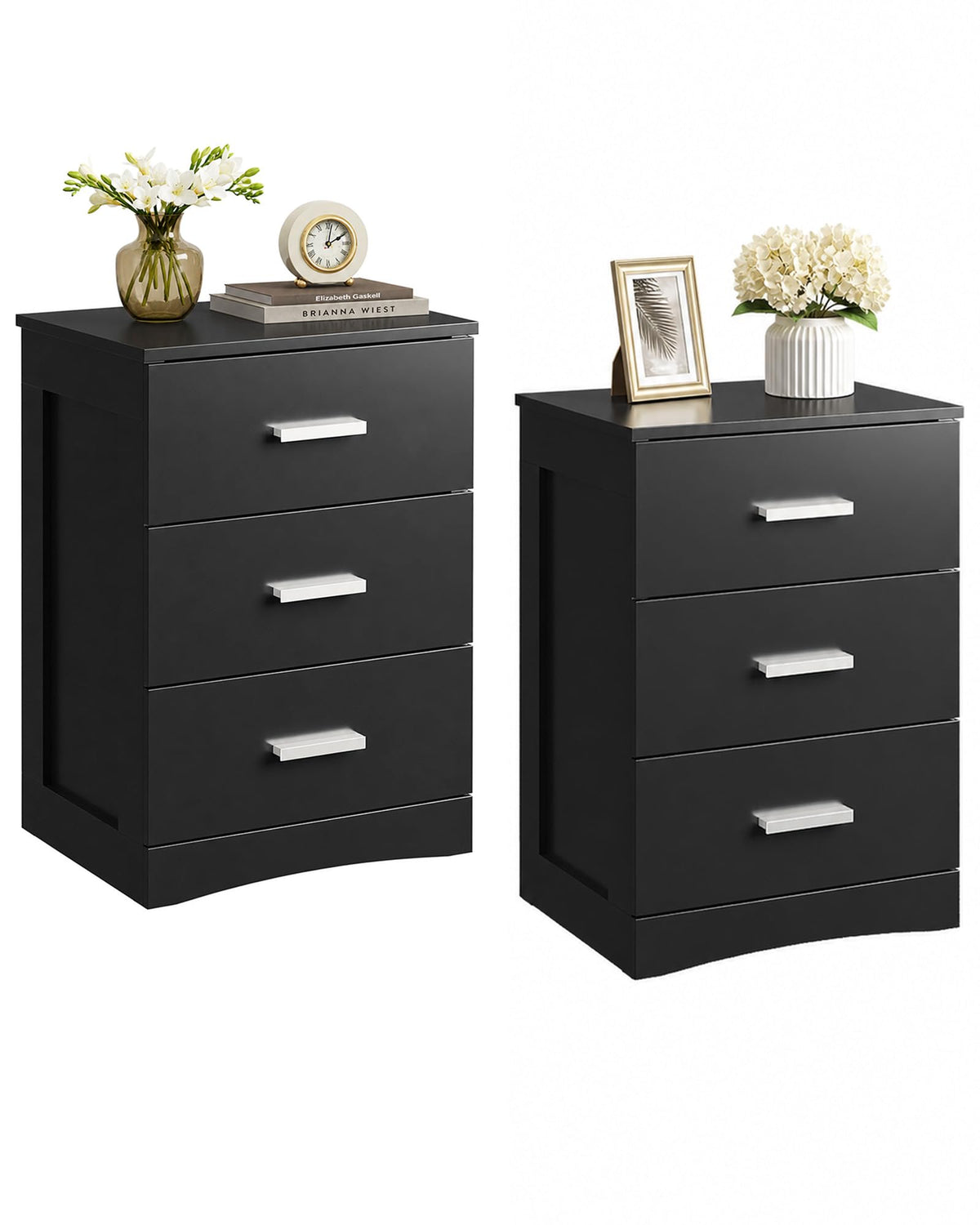 WLIVE Brown Nightstand with 3 Drawers, Wood Bedside Table with Large Top