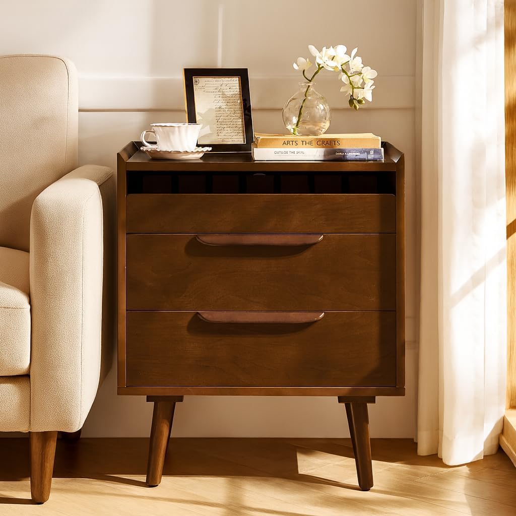 HULALA HOME 2-Drawer End Table with Charge Station, Set of 2 Walnut