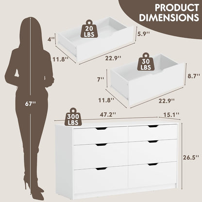 YESHOMY Dresser for Bedroom, 47.2" Modern Wood Chest with 6 Drawers, White