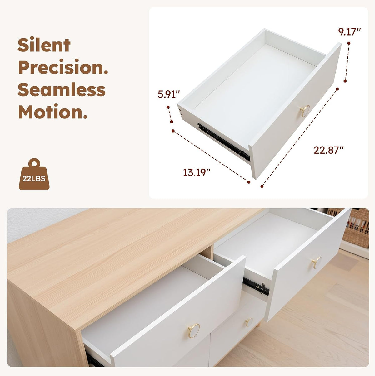 White Baby Dresser for Bedroom, 6 Drawer Organizer for Closet Storage
