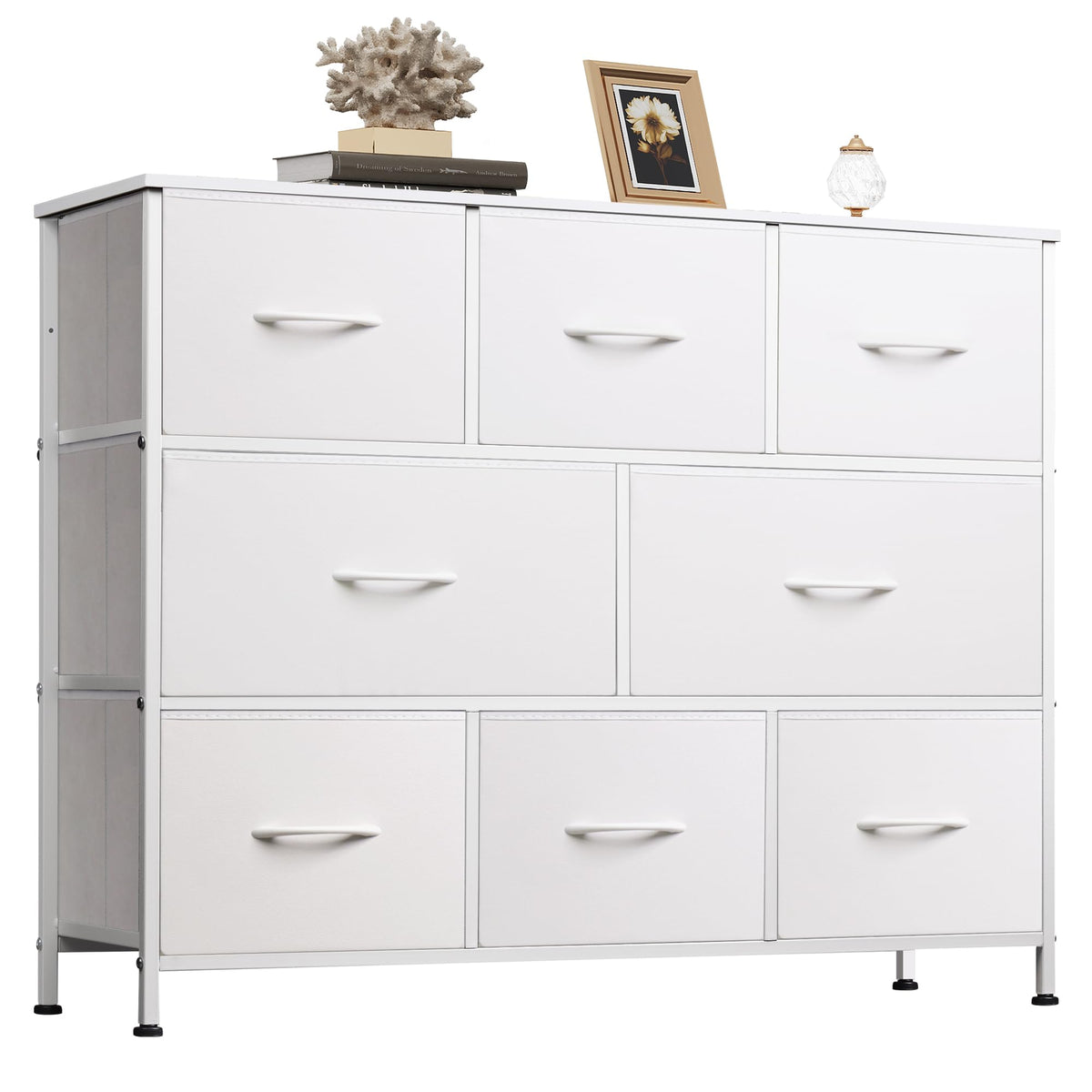 WLIVE Wide Dresser for Bedroom, 8 Drawer Chest of Drawers, Black Wood Grain