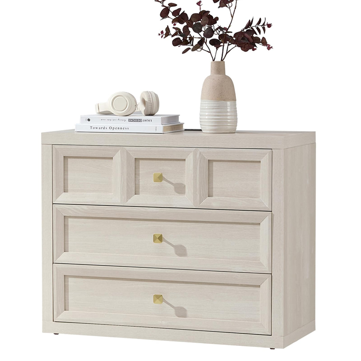 Night Stand Large W/Charging Station, 30.7" W Oversized Nightstands Tall Bedside Table with 3 Drawers, Accent End Table W/Large Storage, Modern Wood End Table for Bedroom, Office