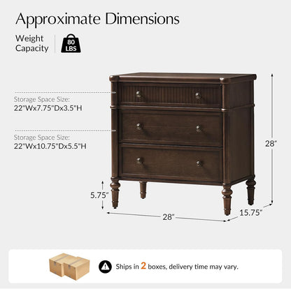 HULALA HOME Traditional End Table with Charging Station, Fluted End Tables with Wood Drawers and Solid Wood Spindle Legs, 28 Inch Wide Storage Set of 2, Walnut