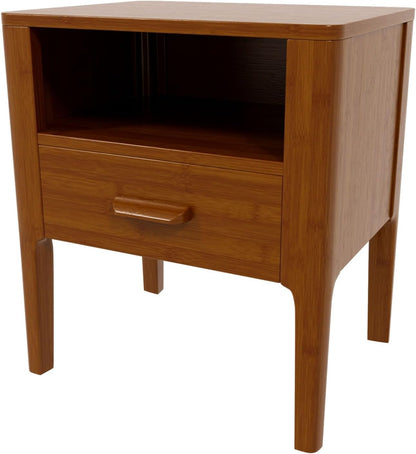 Merax Bamboo Nightstands Set of 2, Night Stands w/Drawer & Shelf, Brown