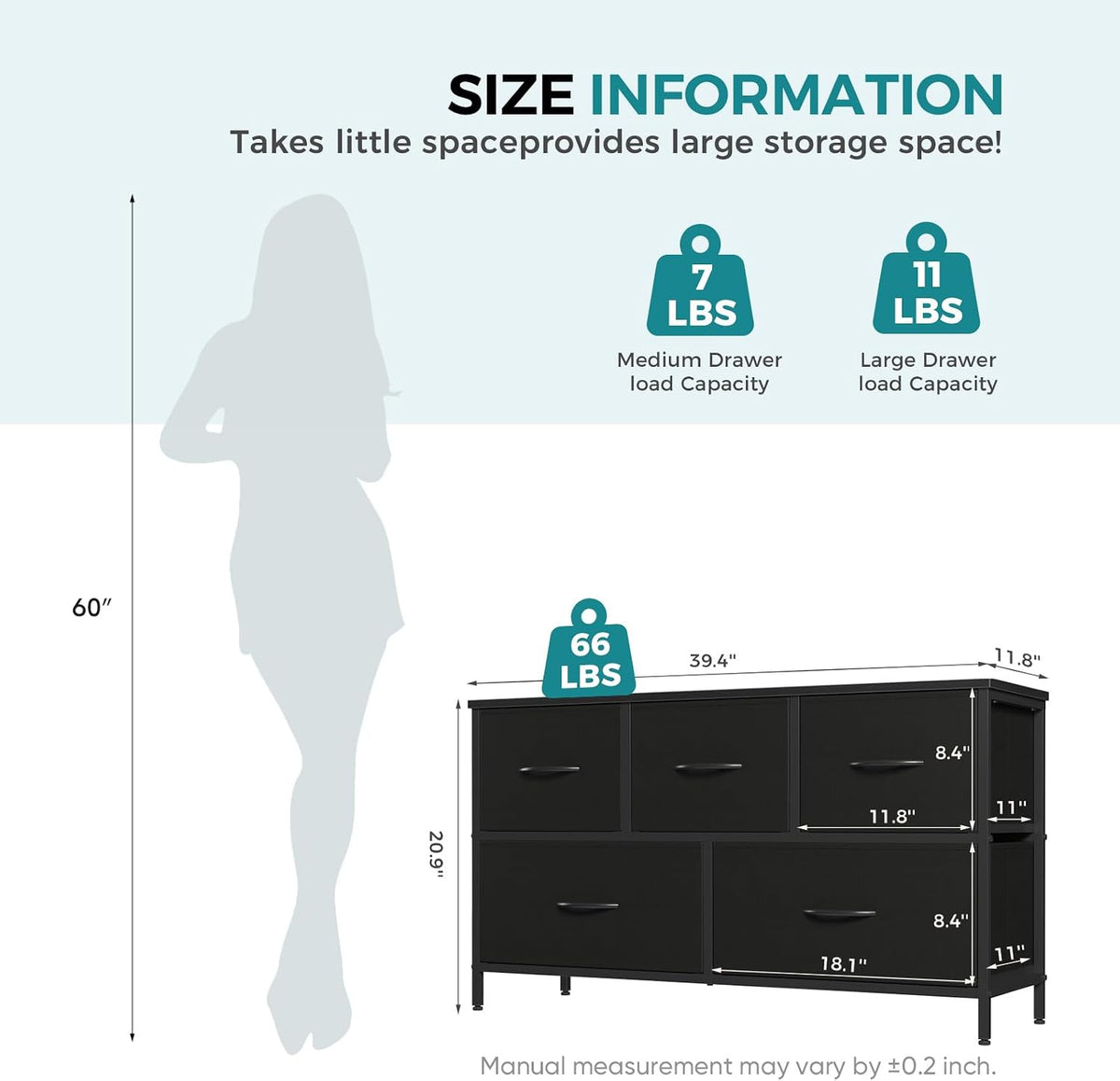 OLIXIS 5 Drawer Black Dresser for Bedroom, Closet Chest Organizer Furniture
