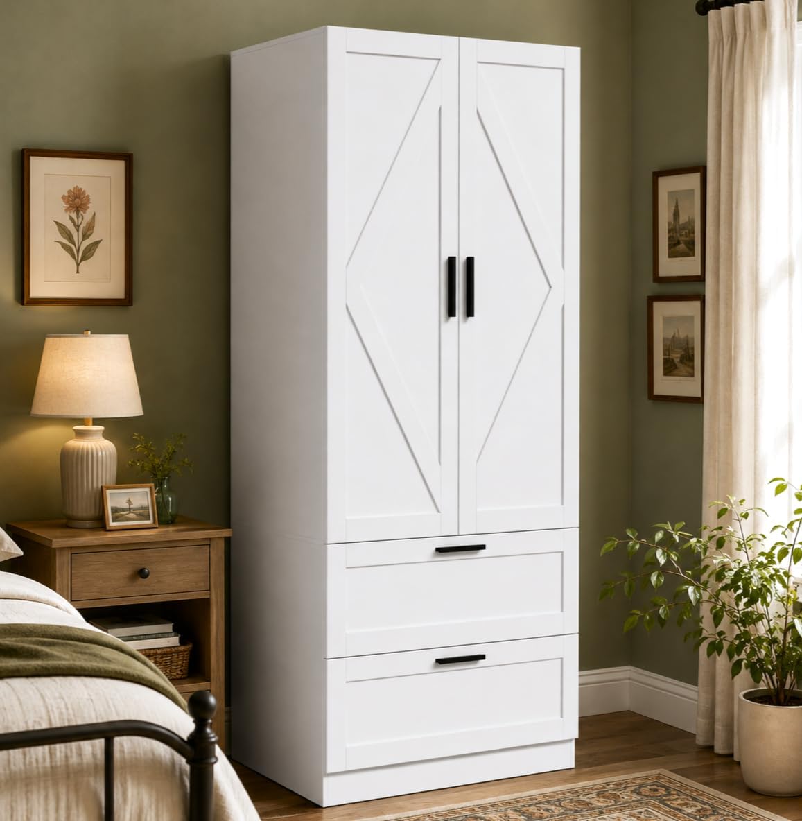 70.9Inch Almirah for Clothes,2-Door Wardrobe Closet with 2 Drawers