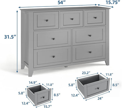 Garvee Grey 7-Drawer Dresser for Bedroom, 54" Entryway Storage Organizer