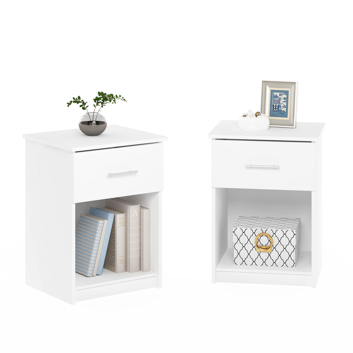 Furinno Tidur Set of 2 Modern Night Stand, Nightstand, Americano