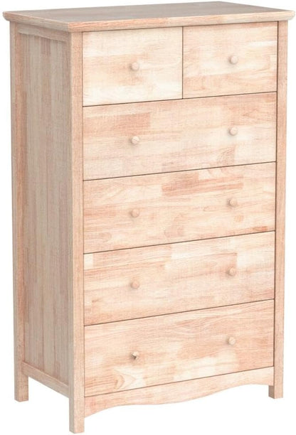 VINGLI Unfinished 6 Drawer Dresser, Natural Solid Wood Dresser Color DIY, Upgraged Rustic Farmhouse Tall Dresser with Spacious Storage Chests of Drawers with Full Extension Drawer Slides