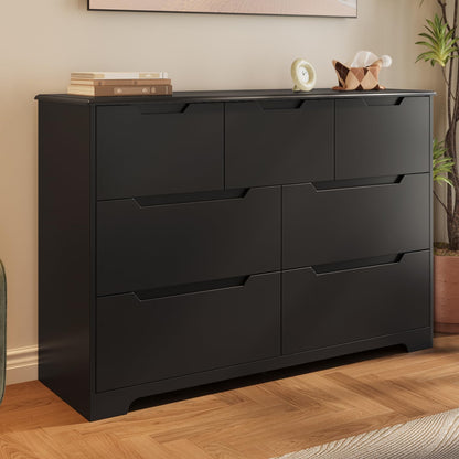 Gizoon 7 Drawer Dresser, 48” Wide Wood Dresser for Bedroom, Black