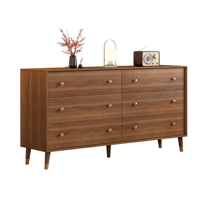 Mid Century Modern 9-Drawer Dresser, 63 Inch Solid Wood Frame Chest, Walnut