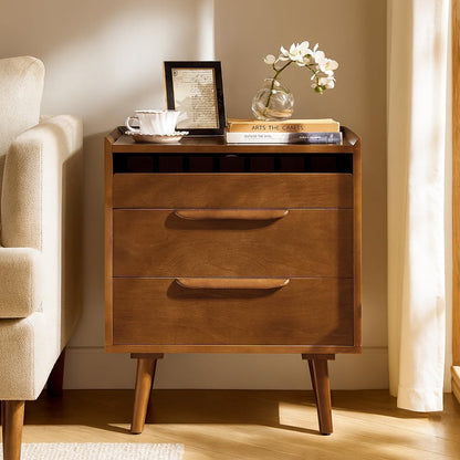 HULALA HOME 2-Drawer End Table with Charge Station, Set of 2 Walnut