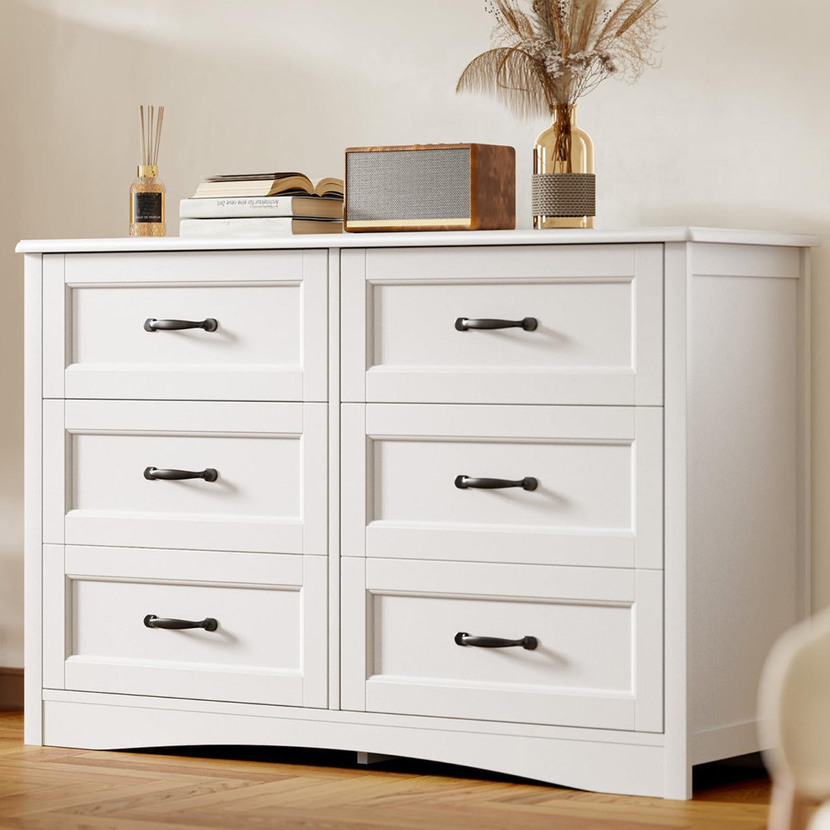 Gizoon 47" 6 Drawer Dresser, Black Wide Chest of Drawers for Bedroom
