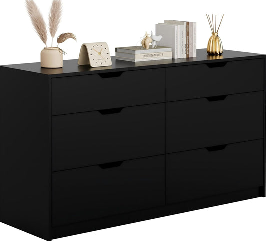 Furmax Dresser for Bedroom with 6 Drawers, 47.2" Modern Dressers, Black