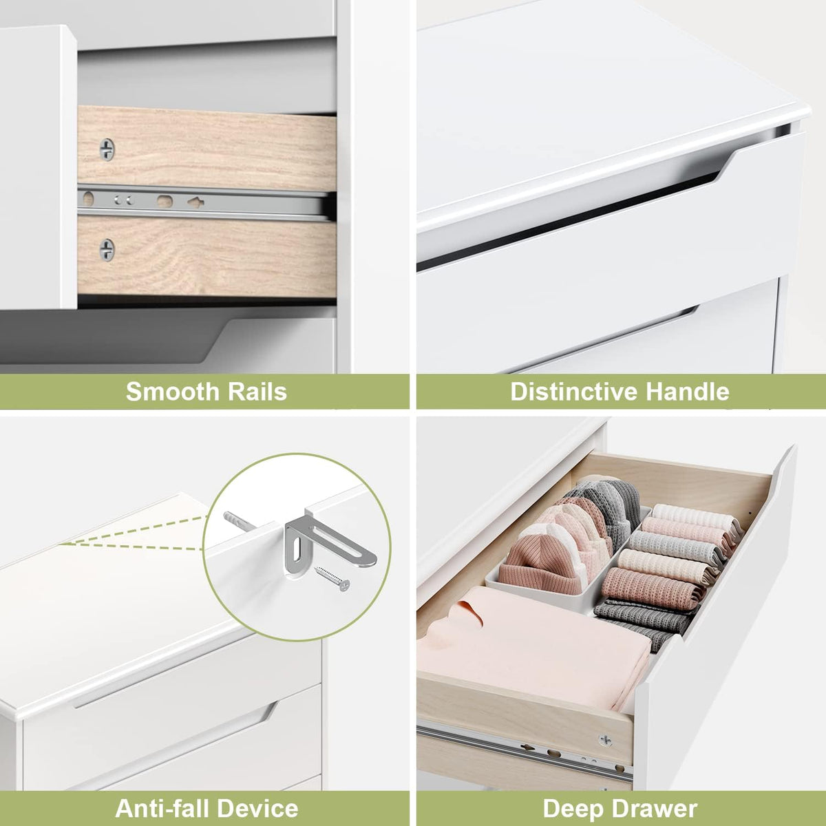 Gizoon 4 Drawer Dresser for Bedroom, Sturdy White Chest of Drawers, White