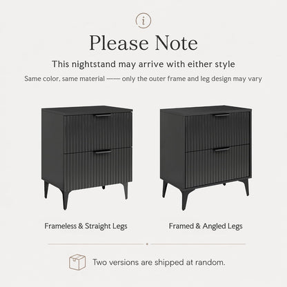 Wood Nightstand Set of 2, Fluted Bedside Tables with 2 Drawers