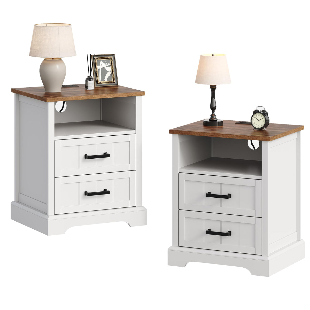 ChooChoo Farmhouse Night Stands with Charging Station Set of 2, 2 Drawers